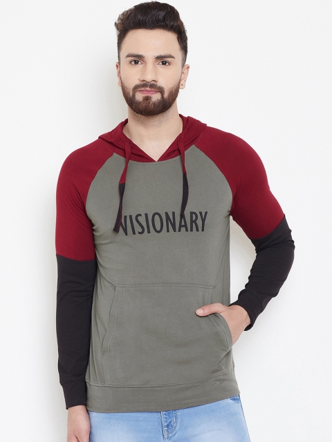 

GRITSTONES Men Grey Colourblocked Hooded T-shirt