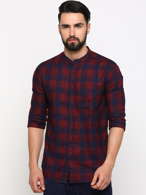 

SHOWOFF Men Red & Blue Slim Fit Checked Casual Shirt