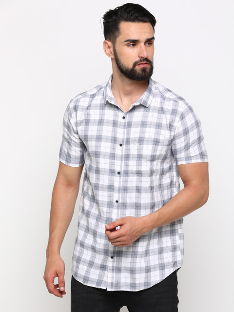 

SHOWOFF Men White & Grey Slim Fit Checked Casual Shirt