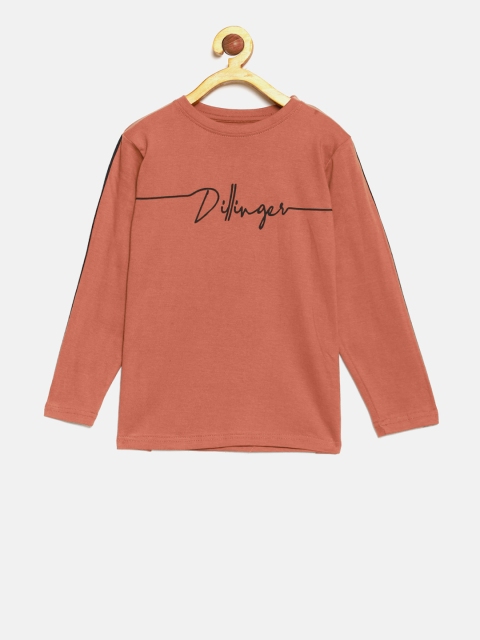 

DILLINGER Boys Rust Brown Printed Round Neck Pure Cotton T-shirt