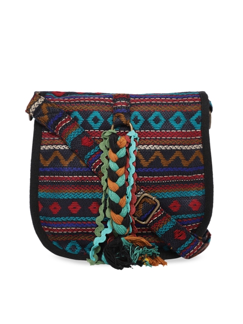 

The House of Tara Black & Blue Self Design Sling Bag