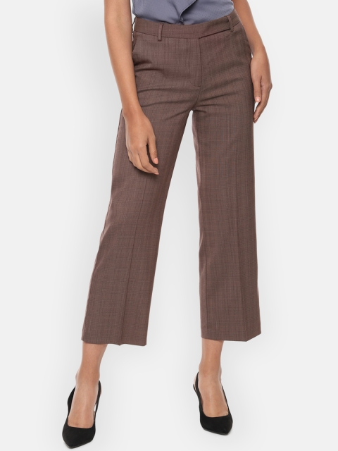 

Van Heusen Women Brown Regular Fit Checked Parallel Trousers