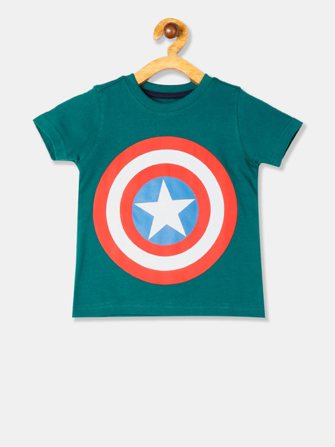 

Colt Boys Green Captain America Printed Round Neck T-shirt