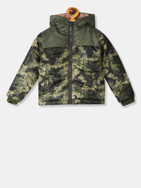 

Cherokee Boys Green & Beige Printed Puffer Jacket