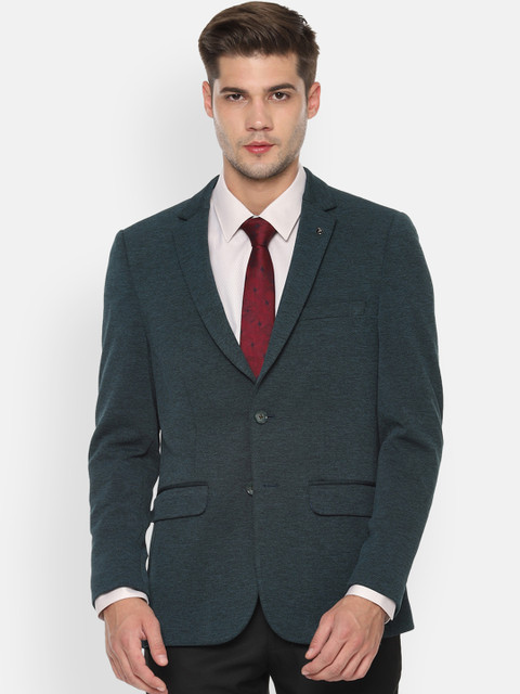 

Van Heusen Men Green Self Design Single-Breasted Slim-Fit Blazer