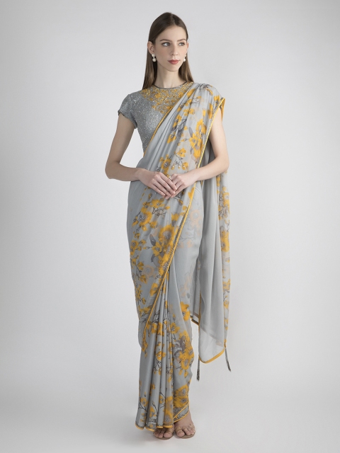 

Pernia Pop-Up Shop by Adah Grey Printed Pure Georgette Saree