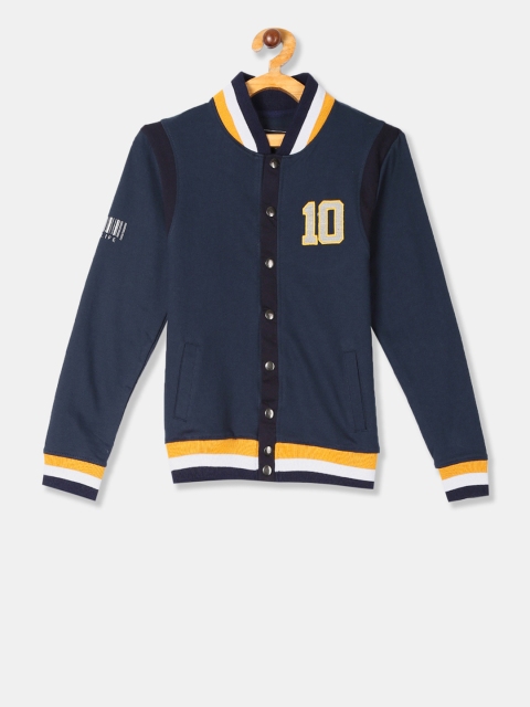 

Cherokee Boys Navy Blue & Yellow Solid Varsity Jacket