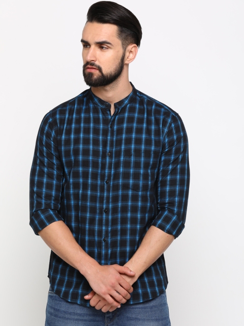 

SHOWOFF Men Blue & Black Slim Fit Checked Casual Shirt