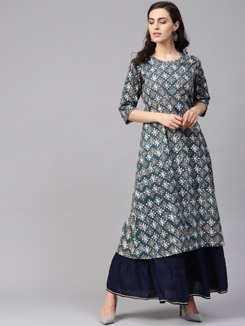 

Yuris Women Navy Blue & Off-White Printed A-Line Kurta