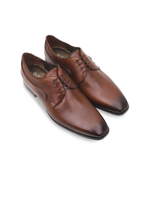 

ROSSO BRUNELLO Men Brown Solid Leather Formal Derbys