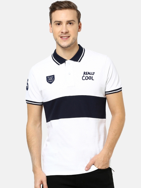 

FIDO DIDO Men White & Black Colourblocked Polo Collar T-shirt
