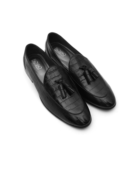 

ROSSO BRUNELLO Men Black Textured Leather Formal Tassel Loafers