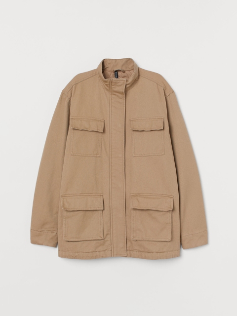 

H&M Women Beige Solid Cotton Twill Jacket