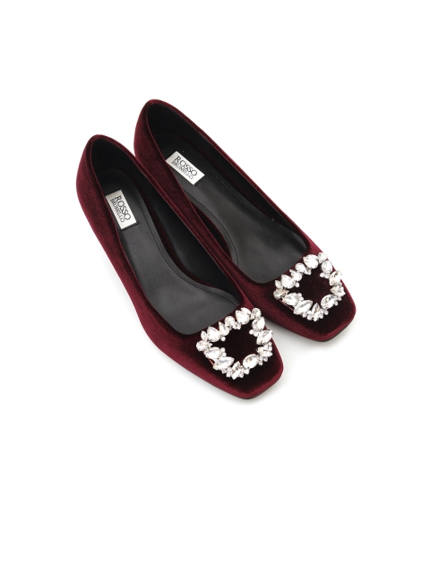 

ROSSO BRUNELLO Women Maroon & Silver-Toned Embellished Block Heels