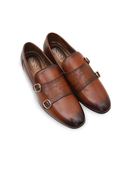 

ROSSO BRUNELLO Men Tan Brown Solid Italian Leather Formal Monks