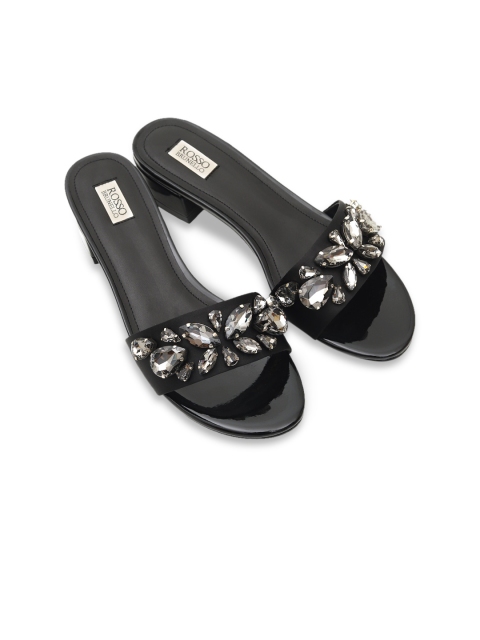 

ROSSO BRUNELLO Women Black Embellished Open Toe Flats