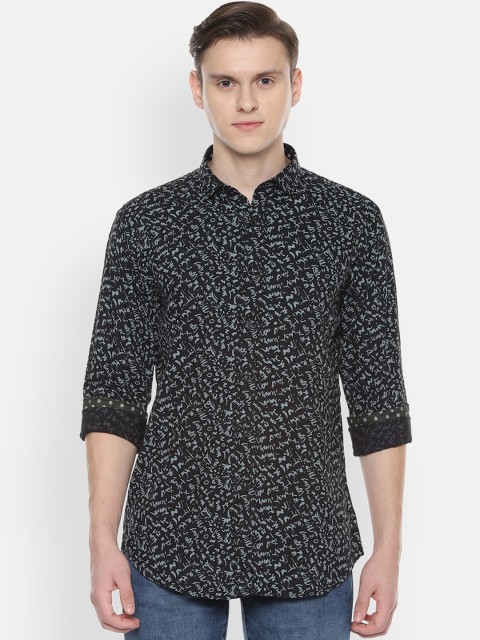 

V Dot Men Black & Grey Printed Slim Fit Casual Shirt