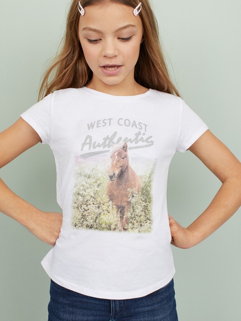 

H&M Girls Women White Printed Jersey Top