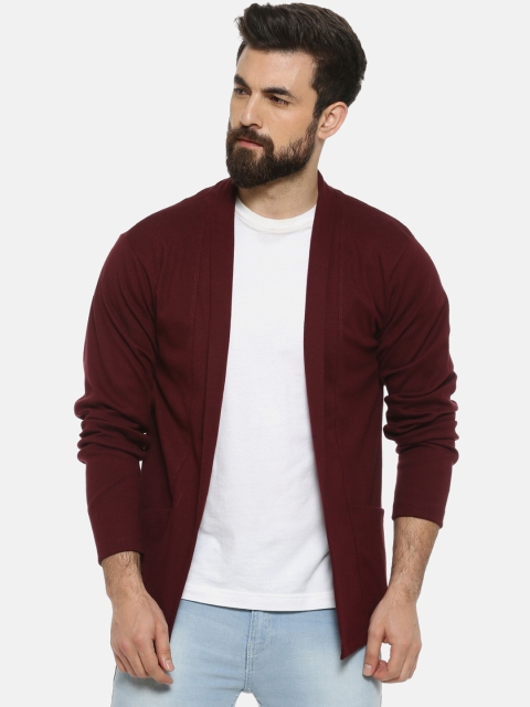 

Campus Sutra Men Maroon Solid Open Front Shrug