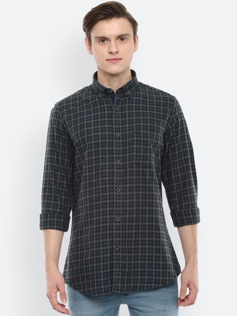 

Van Heusen Sport Men Green & Navy Blue Slim Fit Checked Casual Shirt