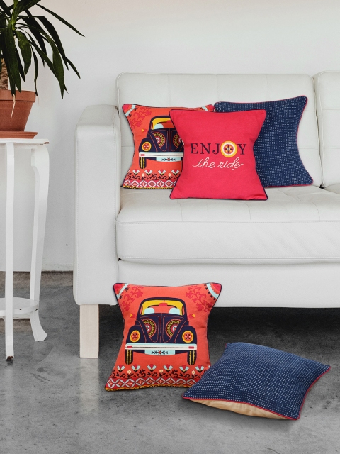 

Chumbak Set of 5 Quirky Square Cushion Covers, Pink
