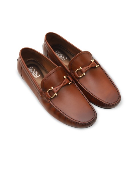 

ROSSO BRUNELLO Men Tan Brown Solid Leather Formal Slip-Ons