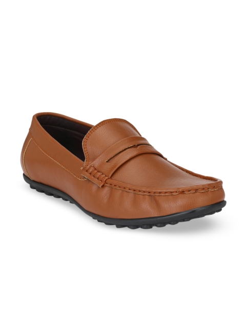 

Azzaro Black Men Tan Brown Solid Formal Penny Loafers