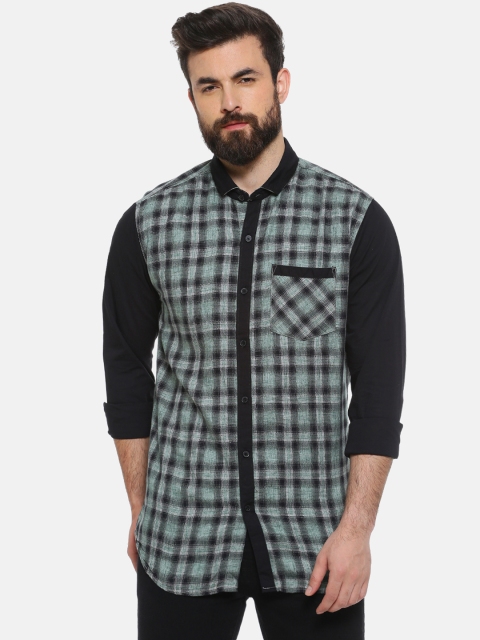 

Campus Sutra Men Green & Black Regular Fit Checked Casual Shirt