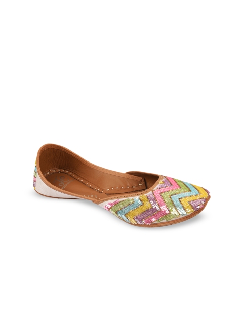 

Jutti Express Women Multicoloured Sequin Embellished Canvas Mojaris, Multi