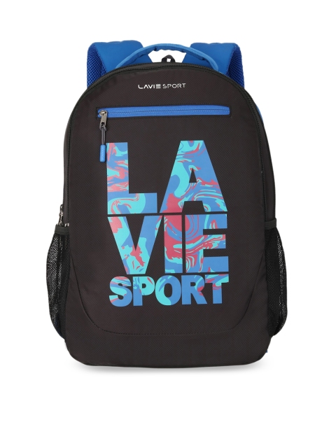 

LAVIE SPORT Unisex Black & Blue Typography Backpack