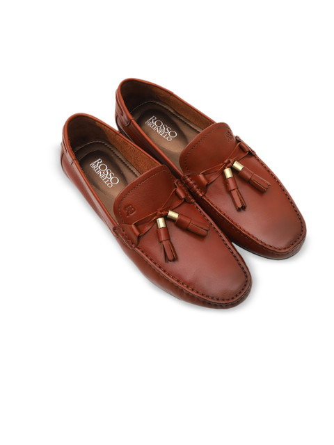 

ROSSO BRUNELLO Men Tan Brown Solid Leather Formal Loafers