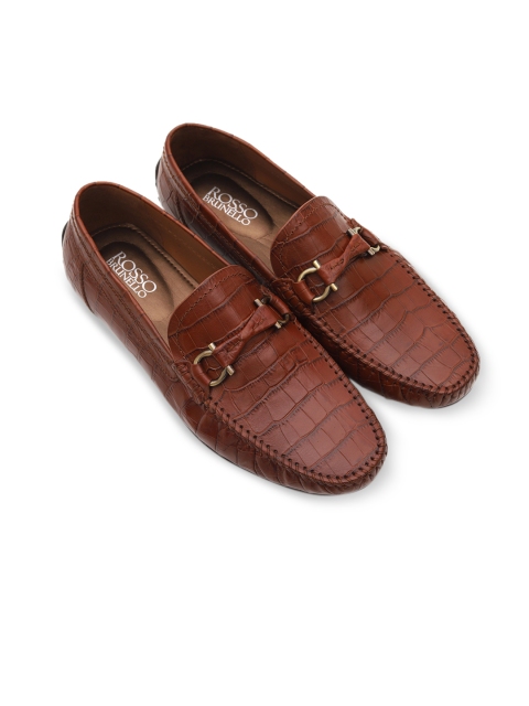 

ROSSO BRUNELLO Men Tan Brown Textured Leather Formal Loafers