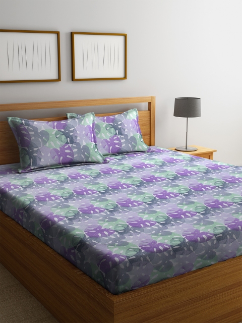 

BOMBAY DYEING Purple & Green Abstract 180 TC Cotton 1 King Bedsheet with 2 Pillow Covers