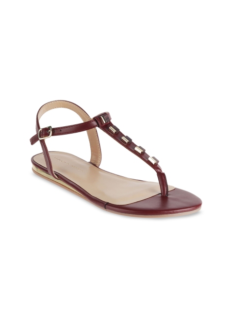 

LEMON & PEPPER Women Maroon Embellished T-Strap Flats