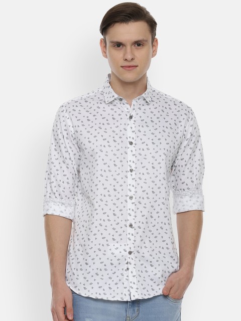 

V Dot Men White Slim Fit Printed Casual Shirt