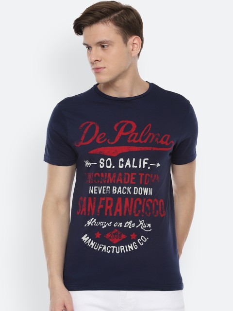 

People Men Navy Blue Printed Round Neck T-shirt