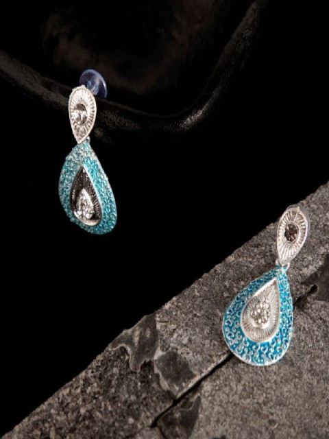

ANIKAS CREATION Blue & Silver-Plated Teardrop Shaped Drop Earrings