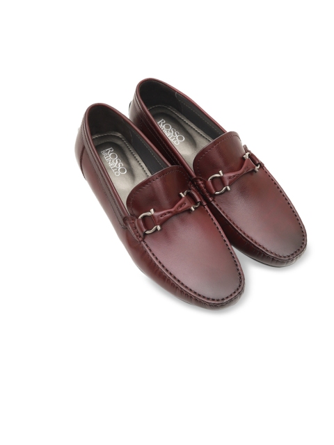

ROSSO BRUNELLO Men Burgundy Solid Leather Formal Loafers