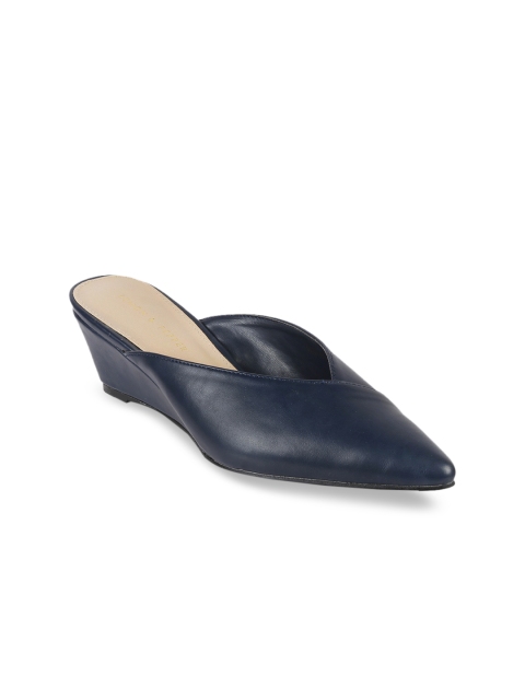 

LEMON & PEPPER Women Navy Blue Solid Mules