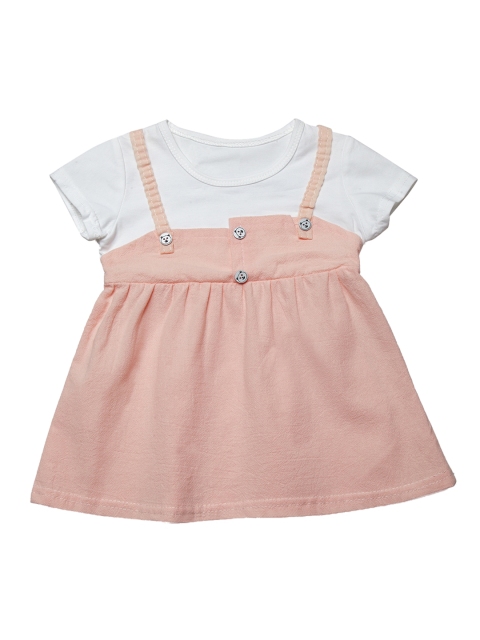 

J Style Girls Peach-Coloured Colourblocked Fit and Flare Dress