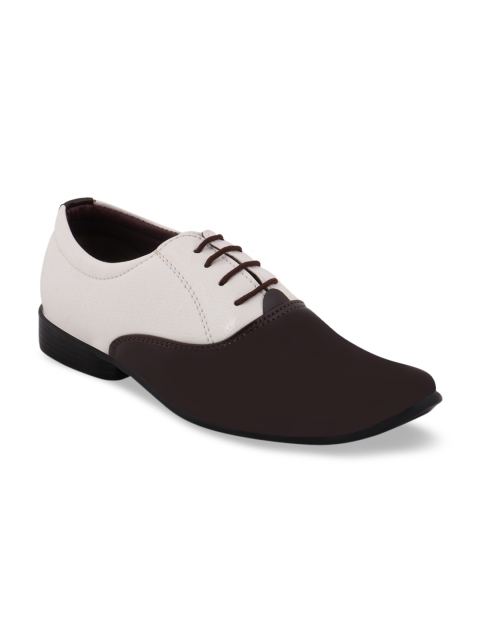 

FAUSTO Men Brown & White Colourblocked Formal Oxfords