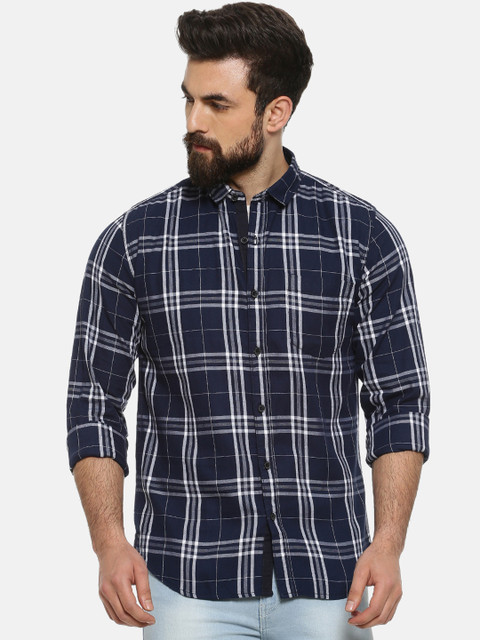 

Campus Sutra Men Navy Blue & White Regular Fit Checked Casual Shirt