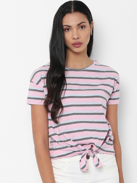 

People Women Pink Striped A-Line Top