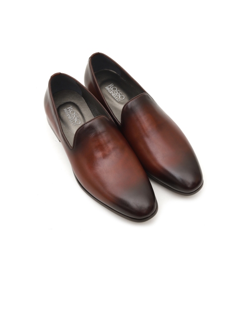

ROSSO BRUNELLO Men Brown Solid Leather Formal Slip-Ons