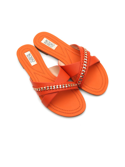 

ROSSO BRUNELLO Women Orange Embellished Open Toe Flats