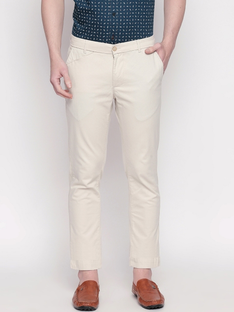 Basics Men Beige Tapered Fit Solid Regular Trousers
