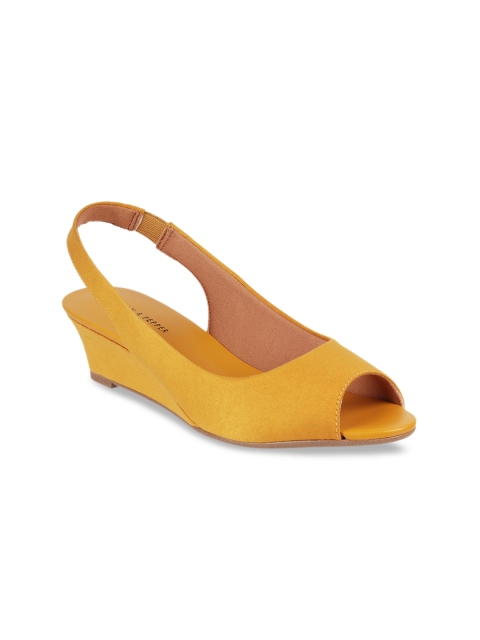 

LEMON & PEPPER Women Mustard Yellow Solid Peep Toes