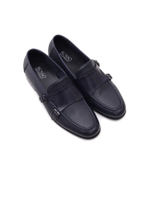 

ROSSO BRUNELLO Men Blue Solid Leather Formal Monks