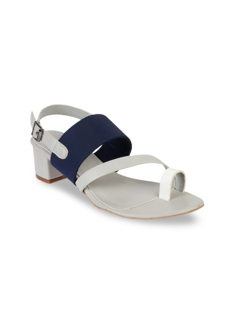 

LEMON & PEPPER Women White & Navy Blue Colourblocked Block Heels