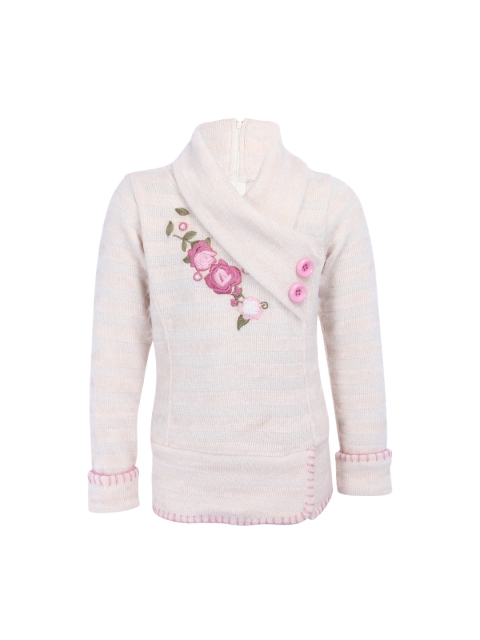 

CUTECUMBER Girls Cream-Coloured & Pink Self Design Top